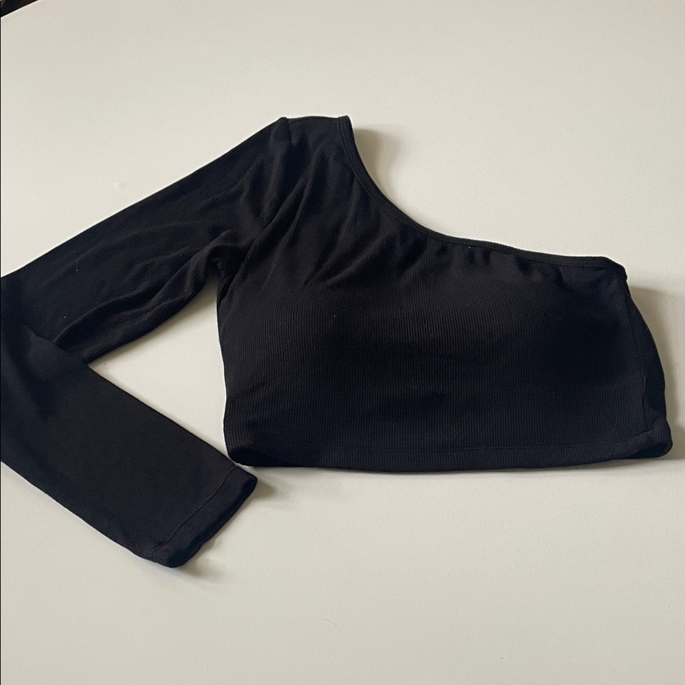 Klassy Network Large‎ Built In Bra Black One Sleeve Crop Top